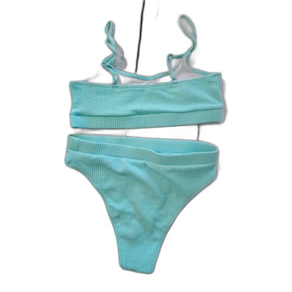 Sexy Ribbed Mint Green Bikini Set Sz L - Picture 3 of 5